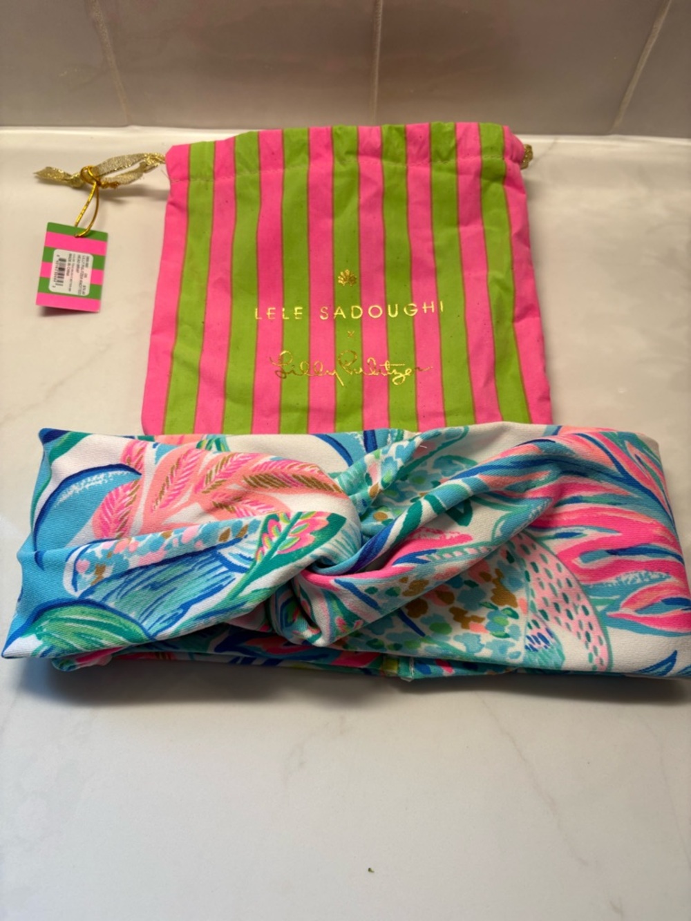 Lilly Pulitzer Pink & Green Striped Knotted Head Wrap
